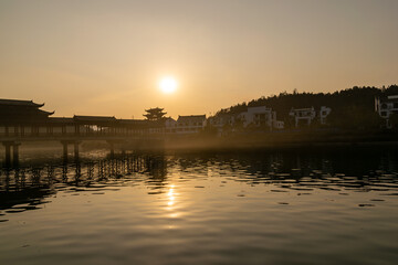 Wall Mural - Lakes and bridges in the setting sun