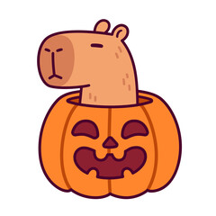 Wall Mural - Cute cartoon Capybara in Halloween pumpkin
