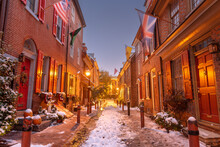 Philadelphia, Pennsylvania, USA At Elfreth's Alley In Winter
