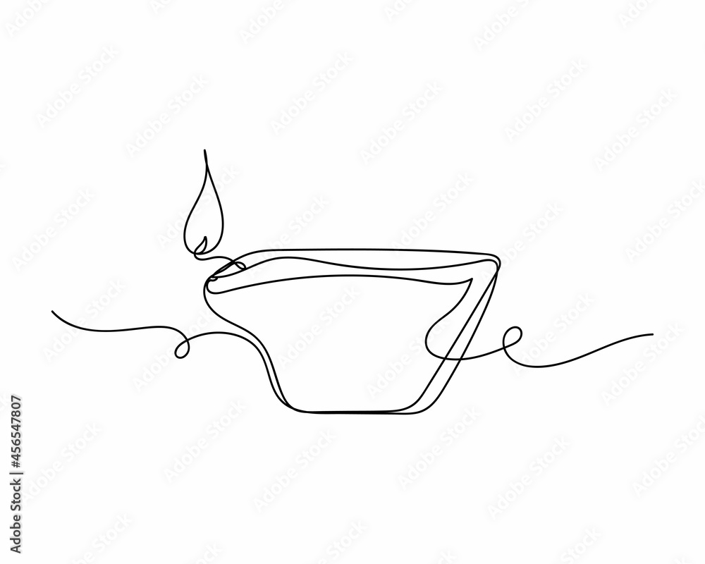 Continuous one line drawing of happy diwali lamp in silhouette on a white  background. Linear stylized. Stock Vector | Adobe Stock, image size:1000x800