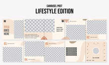 Set Of Editable Social Media Instagram Carousel Post Fashion, Lifestyle With Beiges Colors Design Vector Template Ai & Eps 10