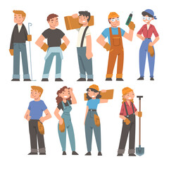 Poster - Handyman or Fixer as Skilled Man and Woman Engaged in Home Repair Work Vector Set