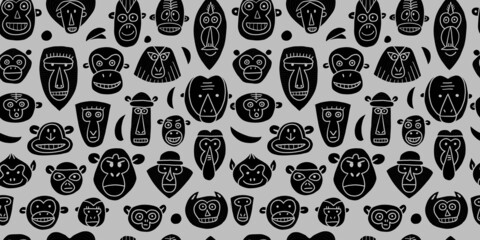 Poster - Funny monkey, big family. Sketch for your design. Childish style