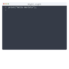 Night language Hello World program sample in editor window