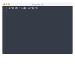 Octave language Hello World program sample in editor window