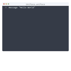 Uniface language Hello World program sample in editor window