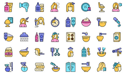 Sticker - Hair colouring icons set outline vector. Fashion dye shower. Style hair colouring