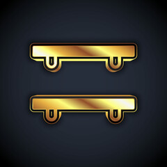 Sticker - Gold Empty wooden shelves icon isolated on black background. Vector