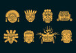 Vector Set of South America Indian Masks. Tribal Aztec, Maya, Inca Symbols. Hand Drawn Illustration.