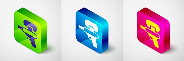 Poster - Isometric Water gun icon isolated on grey background. Square button. Vector