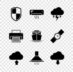 Canvas Print - Set Shield, Air conditioner, Storm, Cloud upload, Kitchen extractor fan and download icon. Vector