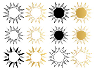 Wall Mural - Various abstract sun. Set of boho sun icons. Golden gradient color. Wicca, alchemy, mystical, magic, celestial, esoteric, sacred, spiritual, occultism inspired concept. Hand drawn vector.