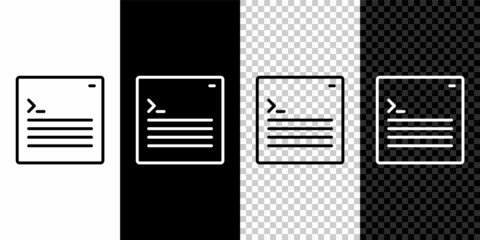 Set line Software, web developer programming code icon isolated on black and white, transparent background. Javascript computer script random parts of program code. Vector