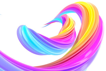 Wall Mural - Multicolored abstract twisted brush stroke. Bright curl, artistic spiral. 3D rendering image