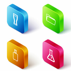 Sticker - Set Isometric line Glass of beer, Folder, Travel suitcase and Test tube and flask icon. Vector