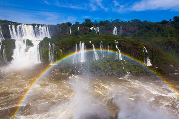 Wall Mural - General view on the grand Iguazu Waterfalls system in Brazil