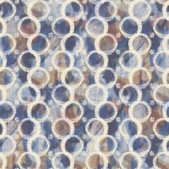 Wall Mural - Rustic french grey circle printed fabric. Seamless european style soft furnishing textile pattern. Batik all over digital print effect. Variegated blue decorative cloth. High quality raster jpg.