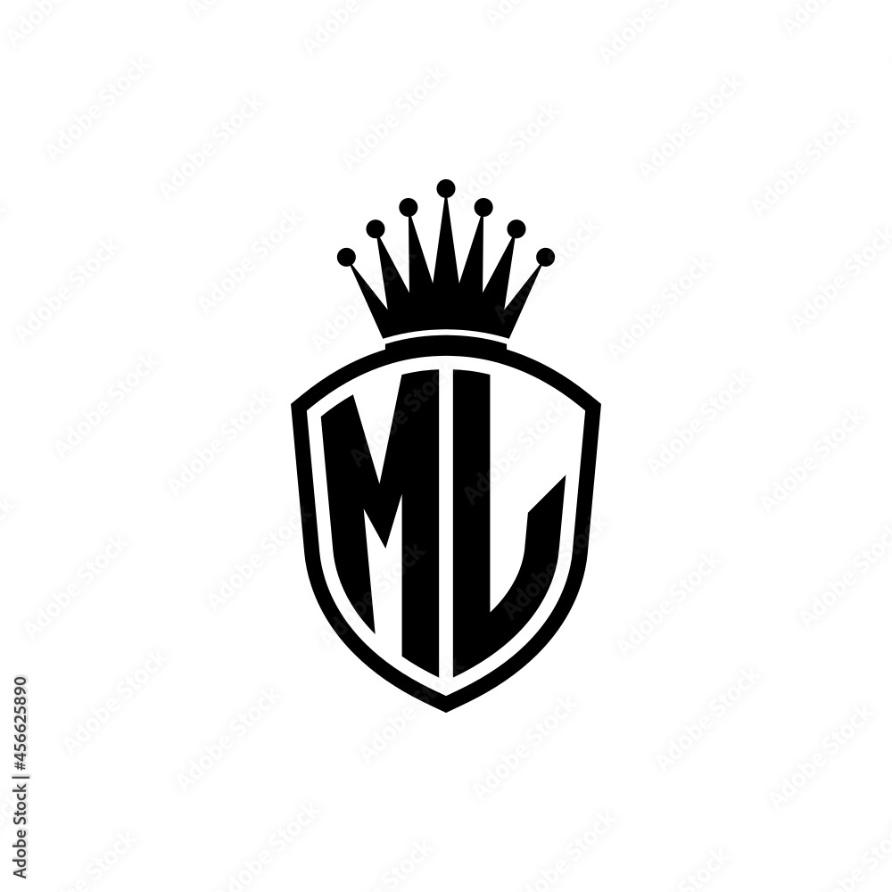 Monogram logo with shield and crown black simple ML Stock Vector ...