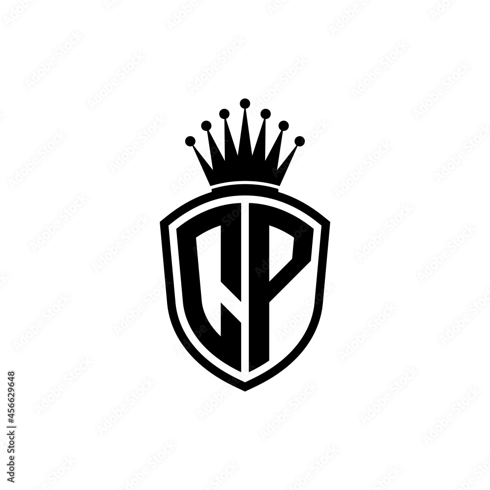 Monogram logo with shield and crown black simple CP Stock Vector ...