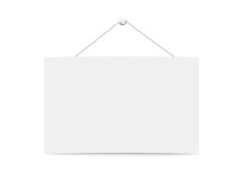 Blank Signboard Hanging From Rope On Wall, Realistic Vector Illustration