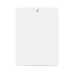 Wall Mural - Realistic blank white paper sheet hanging on metal nail hammered in wall.