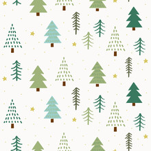 Vector Seamless Pattern With Hand Drawn Christmas Trees