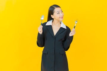 Sticker - Portrait beautiful young asian woman smile with spoon and fork