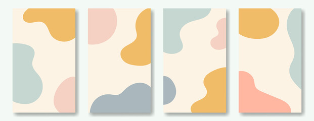 Wall Mural - Abstract vertical set of minimalistic social media story posting templates. Simple doodle spots in a pastel palette on a light background, cute flat design