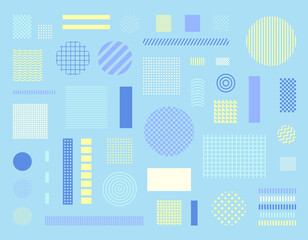 Wall Mural - shapes of various textures are composed on a light blue background. simple pattern design template.
