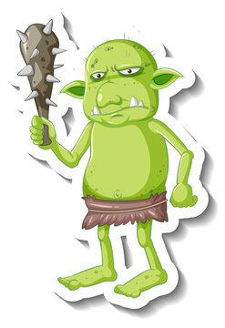Green goblin or troll cartoon character sticker