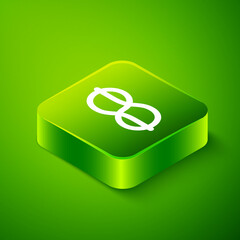 Sticker - Isometric Nautical rope knots icon isolated on green background. Rope tied in a knot. Green square button. Vector