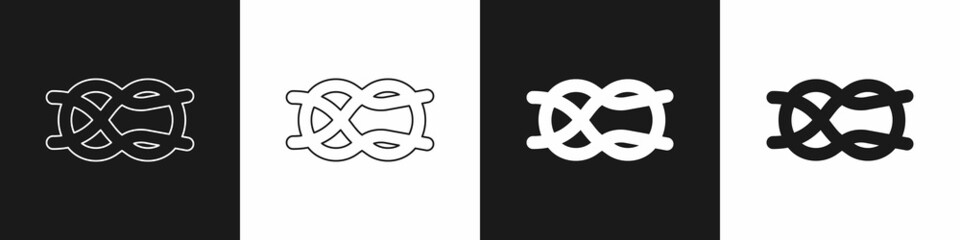 Poster - Set Nautical rope knots icon isolated on black and white background. Rope tied in a knot. Vector