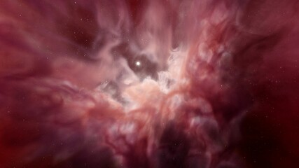 Poster - red-violet nebula in outer space, horsehead nebula, unusual colorful nebula in a distant galaxy, red nebula 3d render	