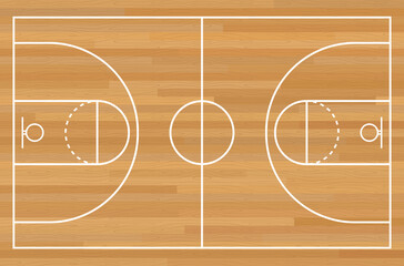 Basketball court with lines. Wood floor texture