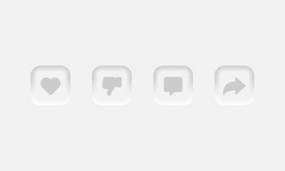 Wall Mural - Neumorphic UI UX Design Elements Vector Buttons Like Dislike Comment Share on abstract grey background Vector illustration EPS 10