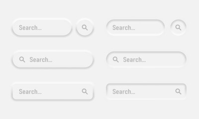 Wall Mural - Neumorphic search bar set. Web elements for browsers, sites, mobile application and search button. Neumorphism design. Vector illustration EPS 10