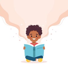 Boy reading a book. Cute vector illustration concept in cartoon style