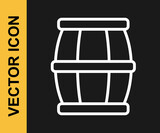 Fototapeta  - White line Wooden barrel with honey icon isolated on black background. Vector