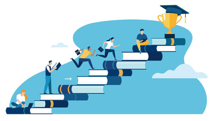 Education, study. Stairway to knowledge. Vector illustration