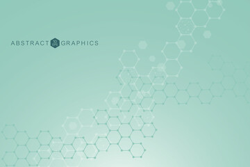 Science network pattern, connecting lines and dots. Technology hexagons structure or molecular connect elements