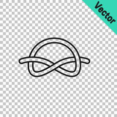Wall Mural - Black line Nautical rope knots icon isolated on transparent background. Rope tied in a knot. Vector