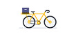 A bicycle for an online delivery service for parcels and food to your home. Yellow bike postman side view. Cycle, bike, wheel, box, parcel. Vector illustration isolated on white background.