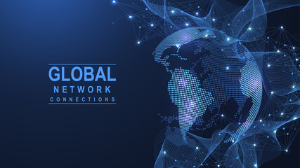 Leinwandbilder - Global network connection concept. Big data visualization. Social network communication in the global computer networks. Internet technology. Business. Science. Vector illustration