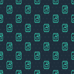 Wall Mural - Green line Soda can icon isolated seamless pattern on blue background. Vector