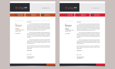 Wall Mural - Simple elegant unique professional creative corporate modern business style letterhead design template with clean red and orange shapes.