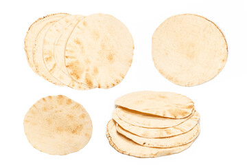Grilled pitta bread isolated on white background.
