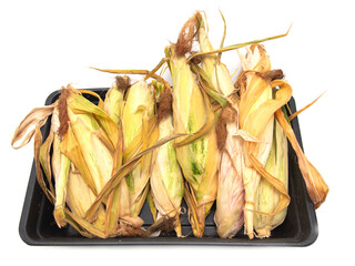 Canvas Print - Ripe corn cobs isolated on a white background.