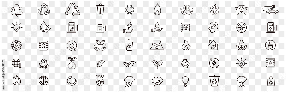 Set of green energy thin line icons. Icons for renewable energy, green ...