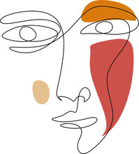 Surrealistic Vector, Abstract Faces In Line Art Style, Modern Minimalism Art, Aesthetic Boho Contour. Picasso Style Drrawing