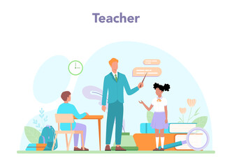 Wall Mural - Teacher concept. Professor giving a lesson online or in a classroom